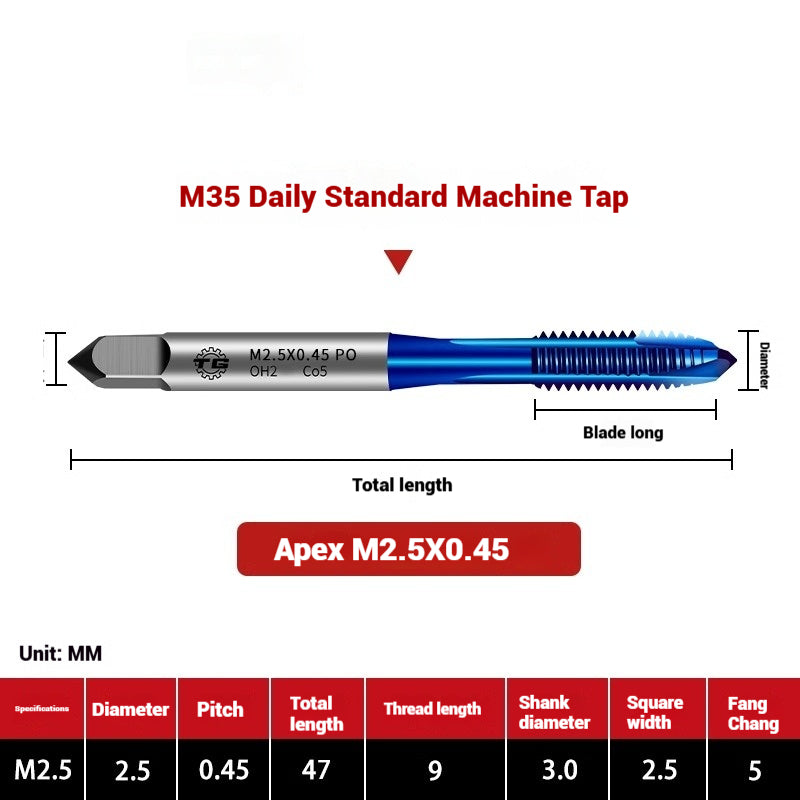 1108-M35 Japanese Standard Cobalt Machine Tap Screw Tip Rough Thread Coated Tap High Speed Steel Japanese Standard Spiral Groove Tap Shandong Denso Pricision Tools Co.,Ltd.